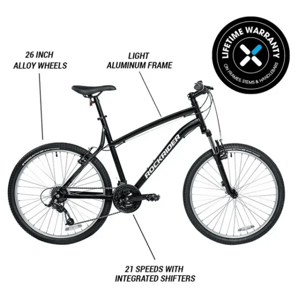Decathlon Rockrider ST50, 21 Speed Aluminum Mountain Bike, 26" Wheels, Adults 14+, Black, Medium - Image 4