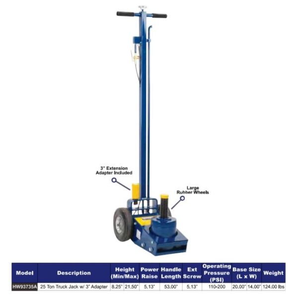 Hein-Werner 25-Ton Air Truck Axle Jack with 3" Extension - Image 2