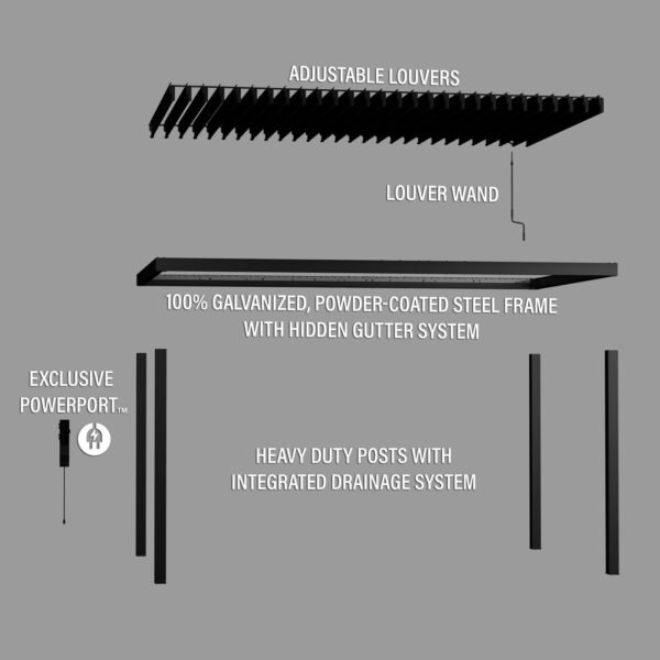 16x10 Sarasota Steel Louvered Pergola - Image 16