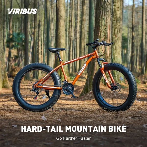 VIRIBUS 26" Fat Tire Mountain Bike with Front Suspension 21 Speeds & Disc Brakes Orange - Image 2