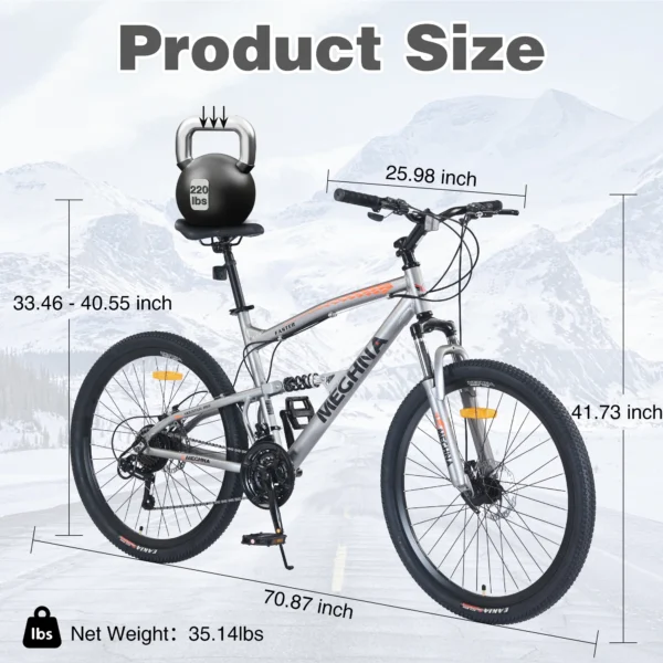 26 inch Mountain Bike 21-Speed Dual Suspension Aluminum Alloy Frame For Men and Women's Bike - Image 2