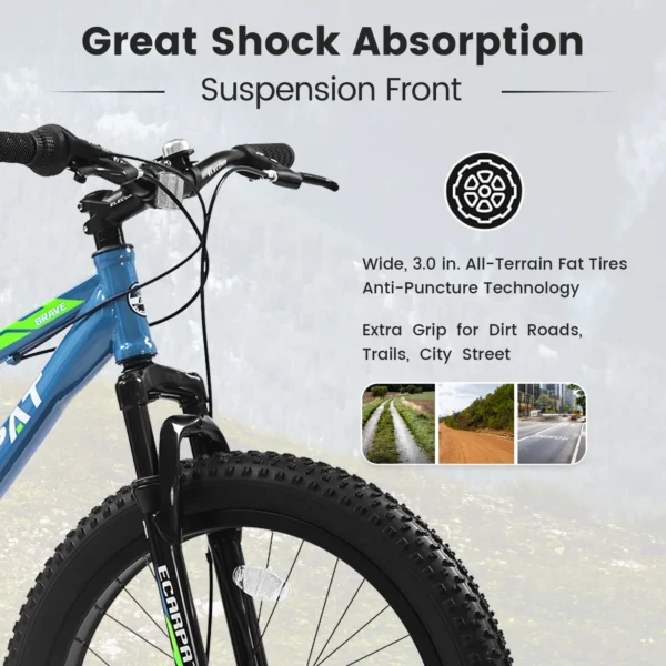 Ambifirner 24 Inch Fat Tire Bike Adult/Youth Full Shimano 7 Speeds Mountain Bike, Dual Disc Brake,Snow Wide Tire Adult Bicycle Mountain Trail Bike, Urban Commuter City Bicycle - Image 2