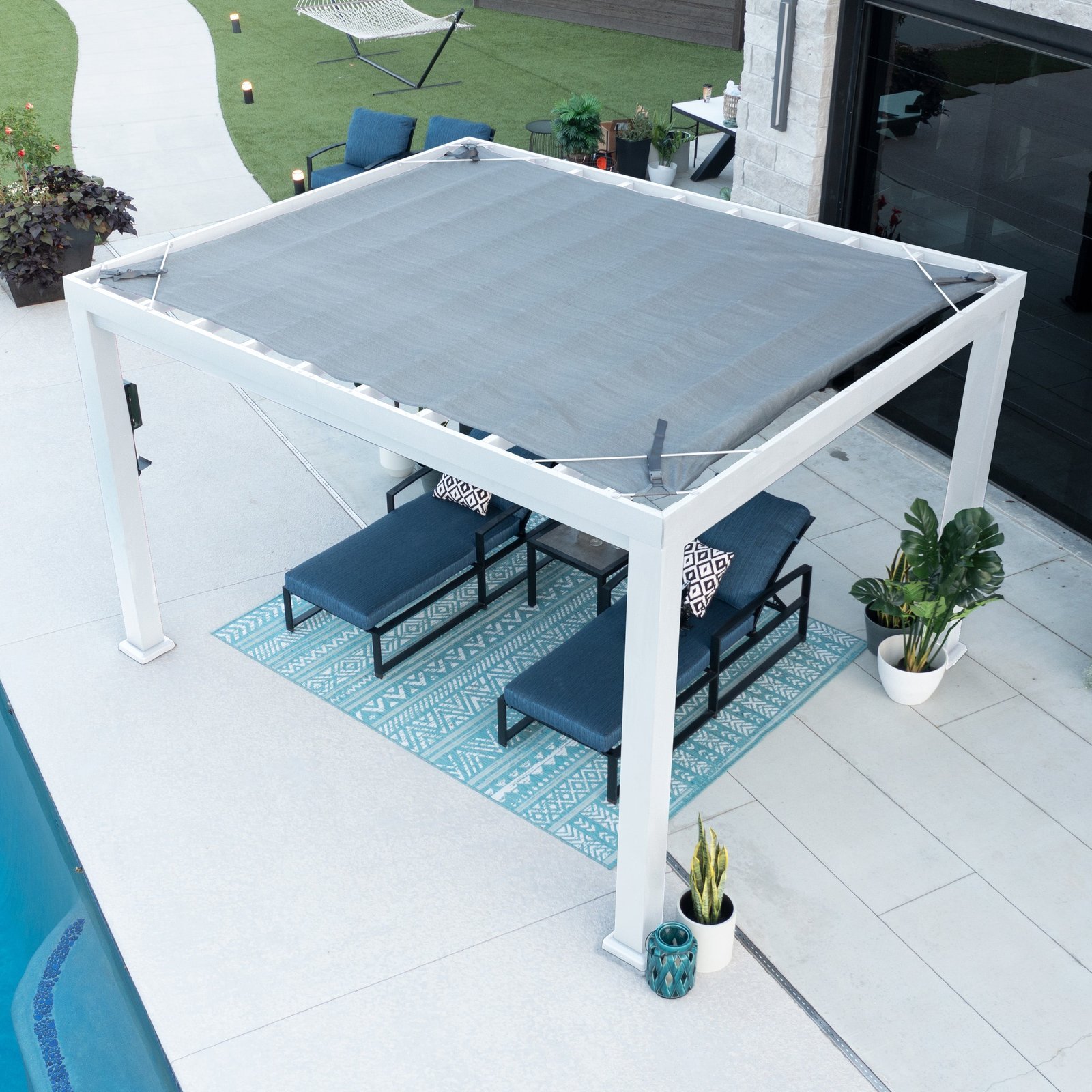 12x10 Windham Modern Steel Pergola With Sail Shade Soft Canopy - Image 14