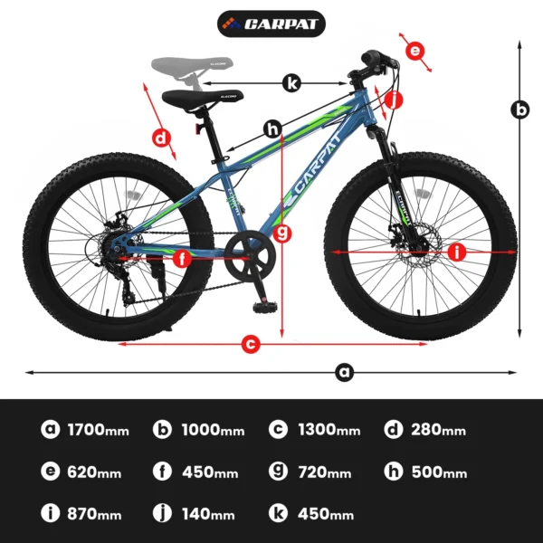 Ambifirner 24 Inch Fat Tire Bike Adult/Youth Full Shimano 7 Speeds Mountain Bike, Dual Disc Brake,Snow Wide Tire Adult Bicycle Mountain Trail Bike, Urban Commuter City Bicycle - Image 4