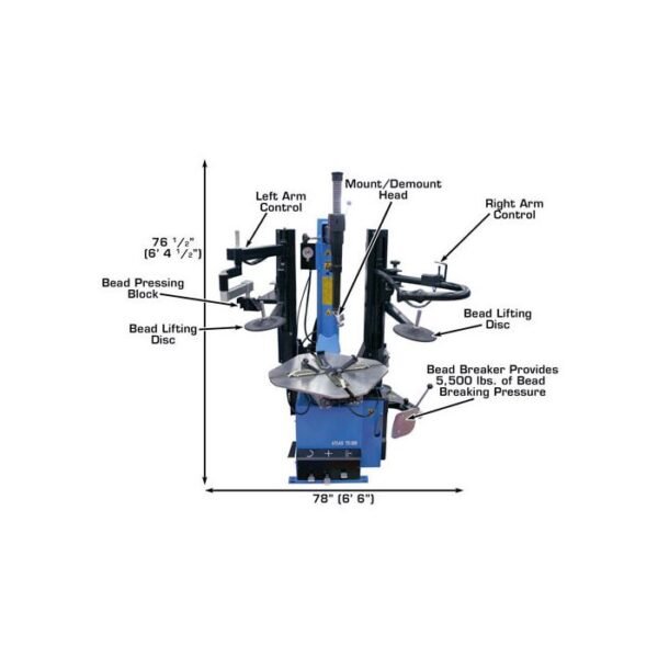 Atlas TC289DAA Dual Assist Arm Wheel Clamp Tire Changer - Image 3